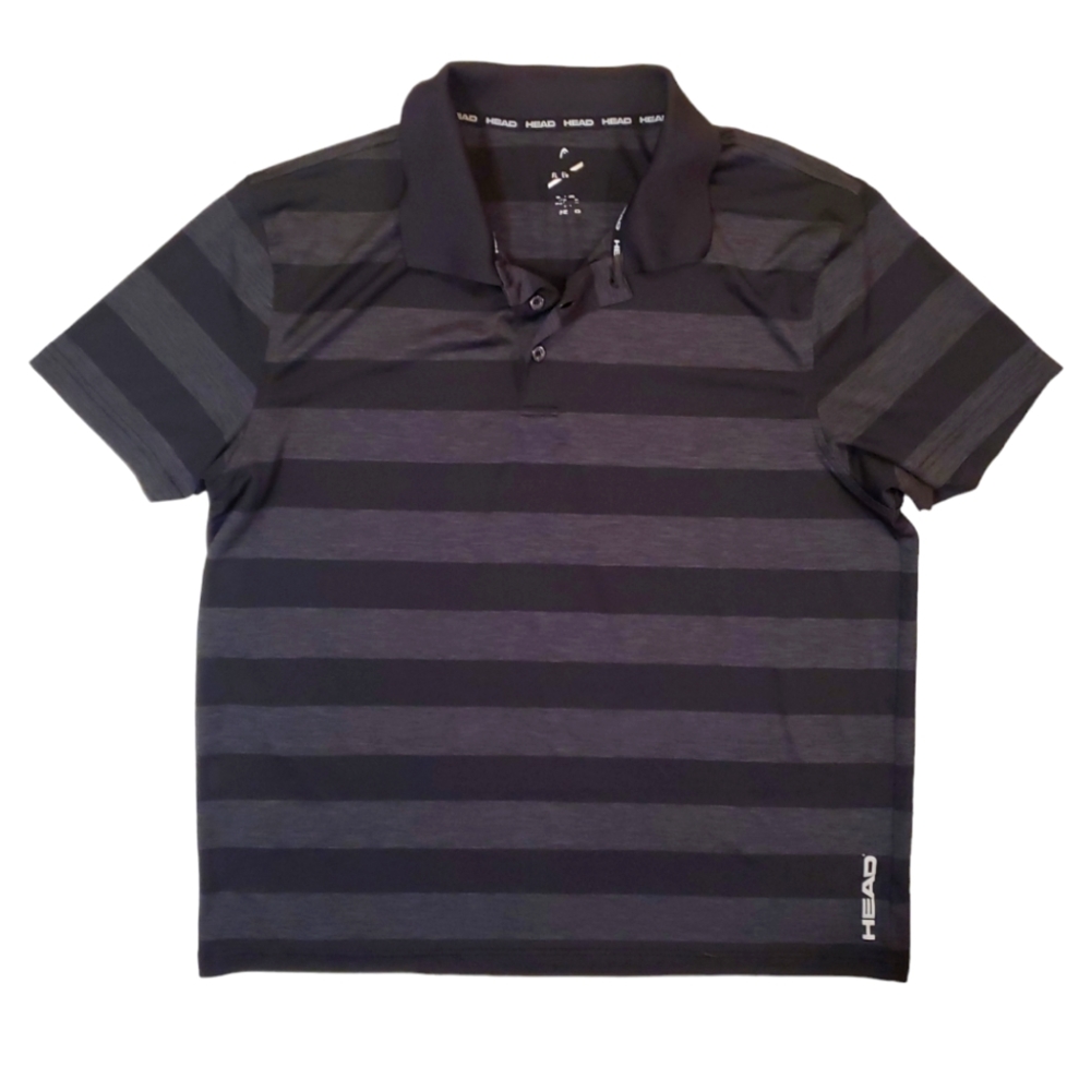 Head Men's Black Gray Stripe Short Sleeve Tennis Polo Shirt XL‎